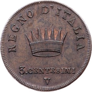 Italy, 3 Centesimi 1808, V, Venice
