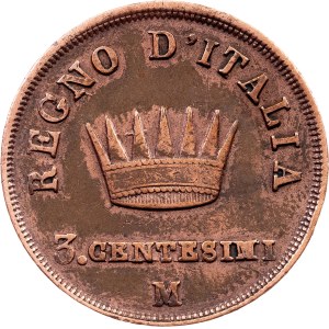 Italy, 3 Centesimi 1813, M, Milan