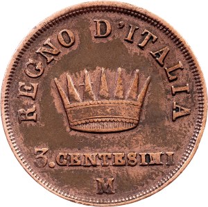 Italy, 3 Centesimi 1813, M, Milan