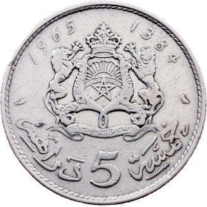 Morocco, 5 Dirhams 1384 (1965), Paris