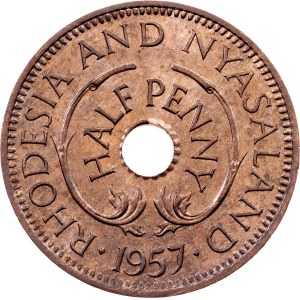 Rhodesia and Nyasaland, 1/2 Penny 1957, London