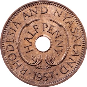Rhodesia and Nyasaland, 1/2 Penny 1957, London