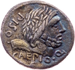 L. Calpurnius Piso Caesonius and Q. Servilius Caepio, quaestors, Denarius 100 BC, Rome