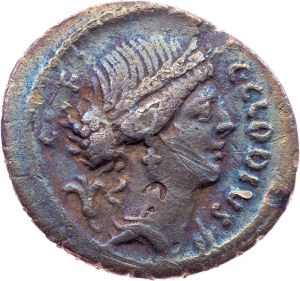 C. Clodius C.f. Vestalis, Denarius 41 BC, Rome