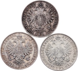 Franz Joseph I., 1 Gulden 1858, 1860, 1887, Vienna