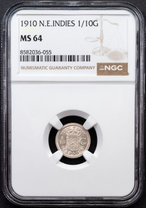 Netherlands East Indies, 1/10 Gulden 1910, Utrecht