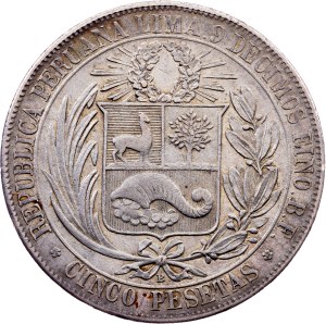 Peru, 5 Pesetas 1880