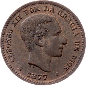Spain, 5 Centimos 1877, Barcelona