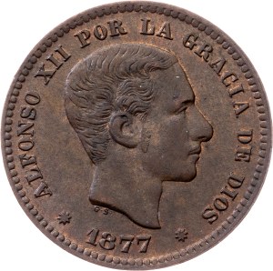 Spain, 5 Centimos 1877, Barcelona