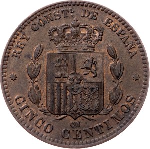Spain, 5 Centimos 1877, Barcelona