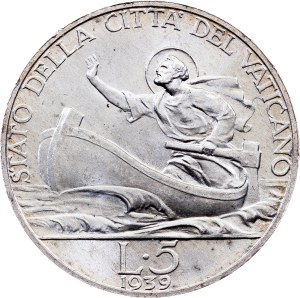Vatican City, 5 Lire 1939, Rome