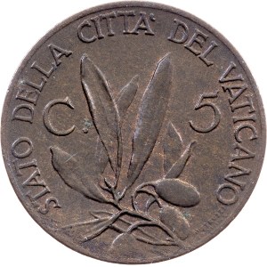 Vatican City, 5 Centesimi 1940, Rome