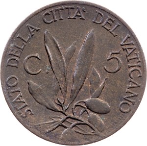 Vatican City, 5 Centesimi 1940, Rome