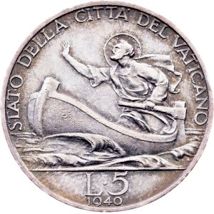 Vatican City, 5 Lire 1940, Rome