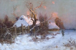 Michał Gorstkin-Wywiórski (1861 Warszawa - 1926 Berlin), Zimowy pejzaż z wędrowcem