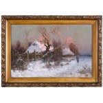 Michał Gorstkin-Wywiórski (1861 Warszawa - 1926 Berlin), Zimowy pejzaż z wędrowcem
