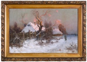 Michał Gorstkin-Wywiórski (1861 Warszawa - 1926 Berlin), Zimowy pejzaż z wędrowcem