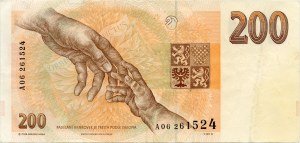 200 Kč 1993, proužek „REPUBLIQUE DU ZAIRE“ s. A06, č. 261524, B‑CZ6c, světle žlutá skvrna.