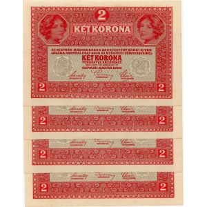 Rakousko, I. republika 1919-1934. - 2 K 1. 3. 1917, s. 1449, RUB s přetiskem DEUTSCHÖSTERREICH (1919), P‑50, Ri.‑177, čísla jdoucí po sobě, 4 ks.