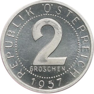Rakousko, II. republika 1945-. - 2 groschen 1957, KM‑2876, plast. pouzdro.