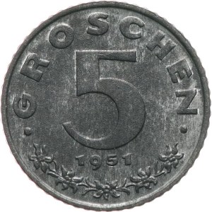 Rakousko, II. republika 1945-. - 5 groschen 1961, KM‑2875, plast. pouzdro.
