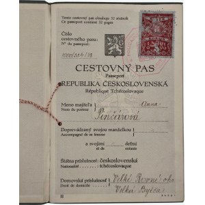 Cecoslovacchia - Passaporto rilasciato il 10 febbraio 1938 a Bratislava, II. 34901 + Registro di assegnazione della valuta.