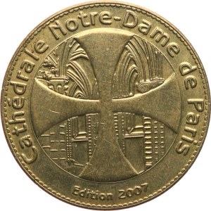 Francja - Paryż, katedra Notre-Dame - widok na katedrę / krzyż, wnętrze kościoła, wyd. 2007 - Ms, 34 mm.