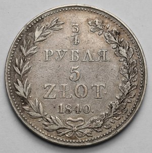 3/4 ruble = 5 zlotys 1840 MW, Warsaw