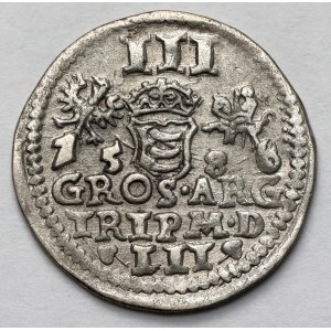 Stefan Batory, Trojak Wilno 1586/5 - herb Lis - z PRZEBITKĄ