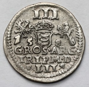 Stefan Batory, Trojak Wilno 1586/5 - herb Lis - z PRZEBITKĄ
