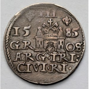 Stefan Batory, Trojak Ryga 1585 - zdobiony czepiec - TRI