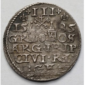 Stefan Batory, Trojak Ryga 1585 - niska korona - LILIE Wulffa