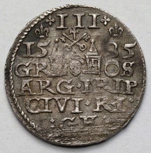 Stefan Batory, Trojak Riga 1585 - nízká koruna - Wulffovy LILIE