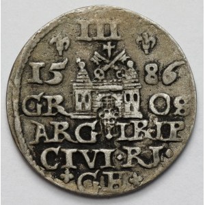 Stefan Batory, Trojak Ryga 1586 - mała głowa - krzyżyki