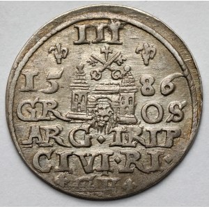 Stefan Batory, Trojak Ryga 1586 - mała głowa - P zamiast PO