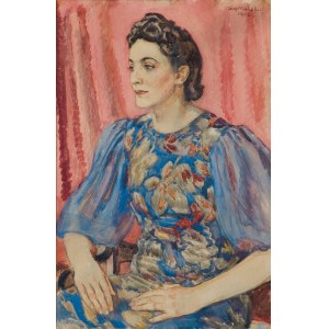 Józef Mehoffer, PORTRET KOBIETY W SUKNI W KWIATY, 1942