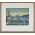 Nikifor Krynicki, MUNICIPAL LANDSCAPE WITH SYNAGOGUE, ca. 1955