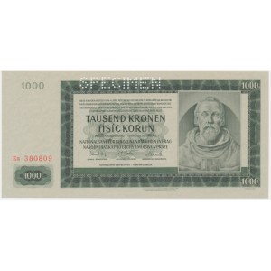 Bohemia & Moravia, 1000 Korun 1940 - Ea - II issue - SPECIMEN -