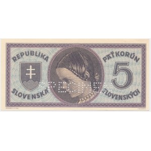 Slovacchia, 5 corone (1945) - SPECIMEN -