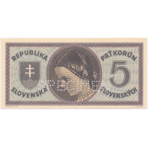 Slovensko, 5 korún (1945) - SPECIMEN -