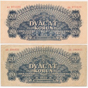 Czechoslovakia, 20 Korun 1944 - SPECIMEN AND REGULAR (2 pcs.)