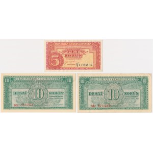 Czechoslovakia, 5-10 Korun (1945-50) - SPECIMEN AND REGULAR (3 pcs.)