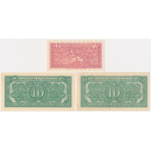 Czechoslovakia, 5-10 Korun (1945-50) - SPECIMEN AND REGULAR (3 pcs.)