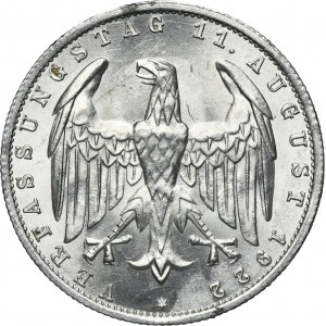 Germany, Weimar Republic, 3 Mark 1922 A - Weimar Constitution
