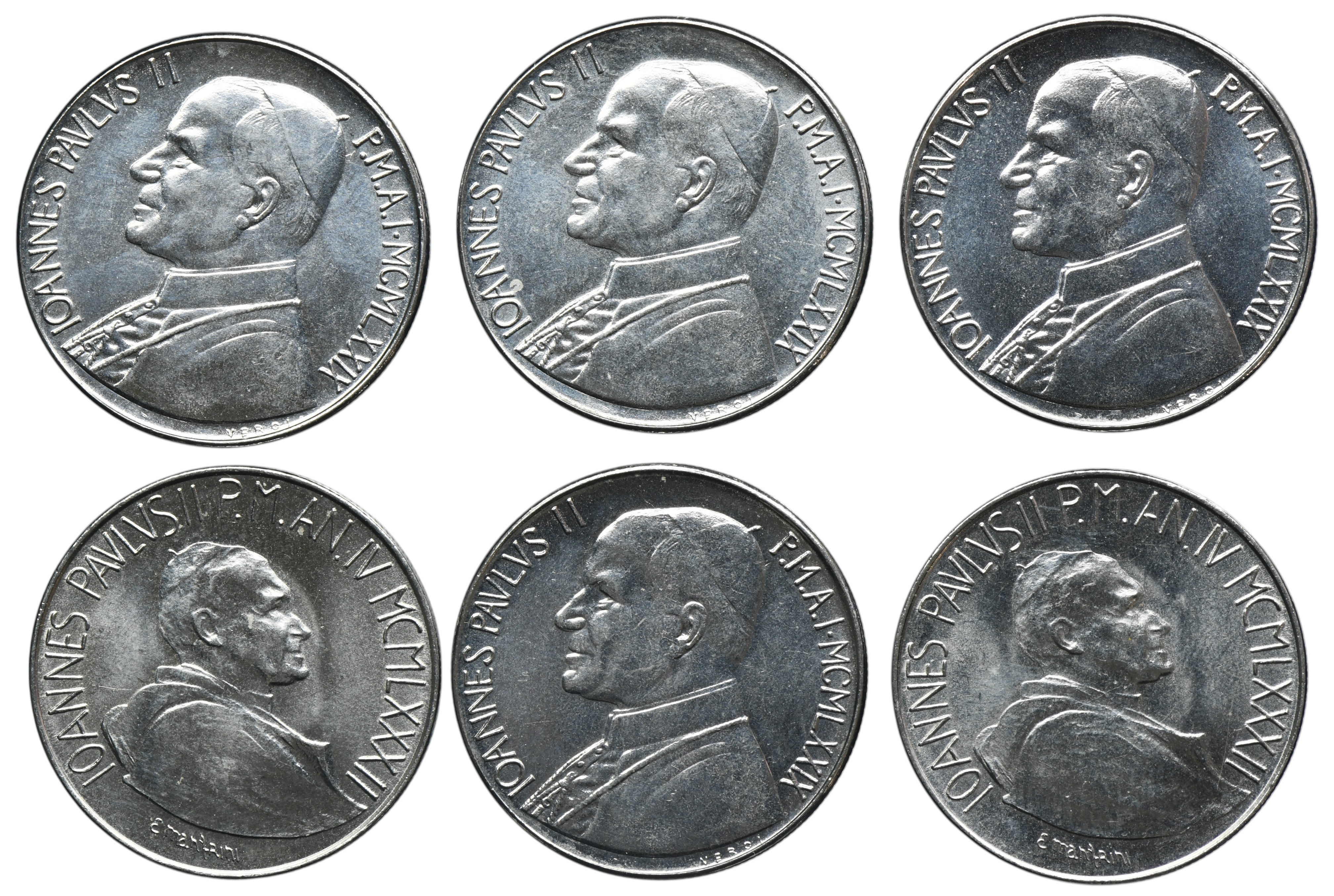 Set, Papal States, Vatican, John Paul II, 100 Lire Rome (6 pcs.) - インターネット オークション / オンライン入札 - 価格 - OneBid