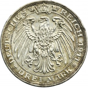Germany, Kingdom of Prussia, Wilhelm II, 3 Mark Berlin 1911 A