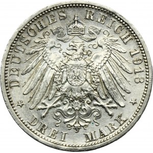 Germany, Kingdom of Prussia, Wilhelm II, 3 Mark Berlin 1913 A