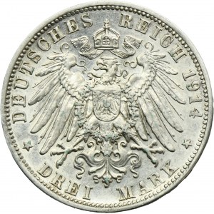 Germany, Kingdom of Bavaria, Ludwig III, 3 Mark Munich 1914 D