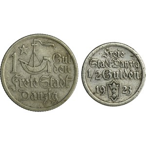 Sada, slobodné mesto Gdansk, 1/2 gulden a 1 gulden 1923 (2 kusy).
