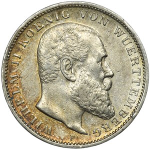 Germany, Kingdom of Württemberg, Wilhelm II, 3 Mark Stuttgart 1909 F